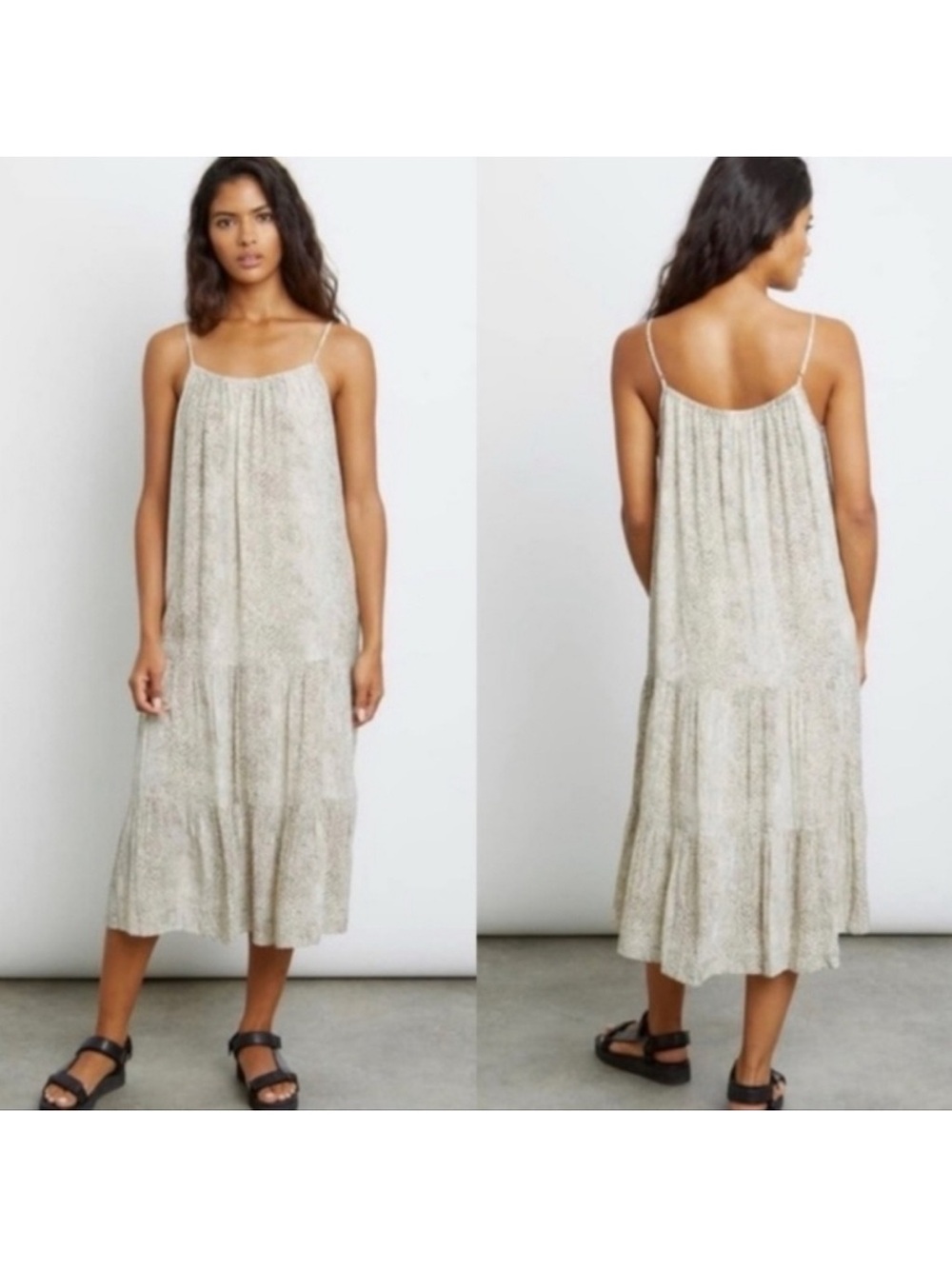 Rails Beige Floral Tiered Midi Dress